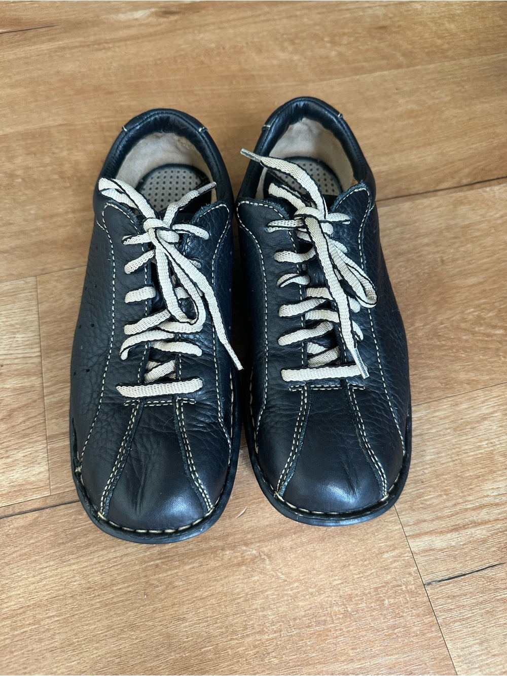 Born Black Leather Sneakers with Cream Laces